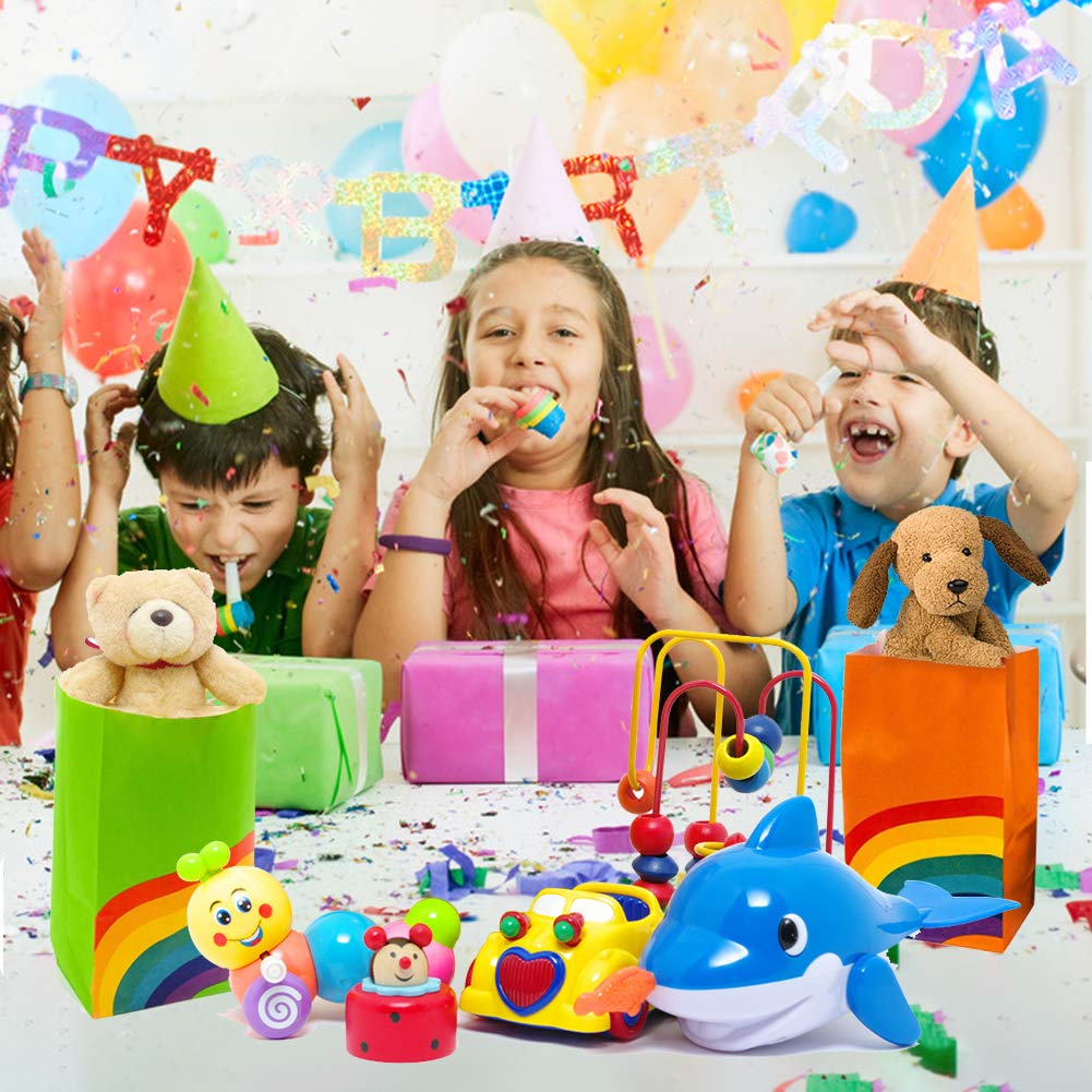 LovesTown 48Pcs Rainbow Paper Gift Bags,8 colour Rainbow Party Bag Rainbow Gift Bag Birthday Gifts and Party Favors Multi-use for Girls Boys Kids Party Supplies