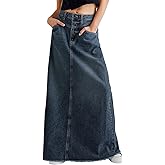 chouyatou Women's Vintage A-Line Frayed Maxi Denim Skirt Distressed High Waist Long Jean Skirt