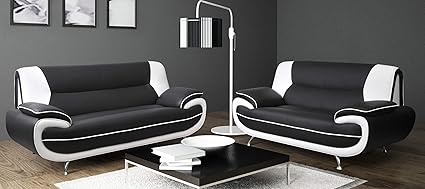 Sofasandmore Lewis Black White Pu Leather 3 2 Seater Sofa Suite
