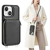 SkyEagle Compatible with iPhone 14 Plus Wallet Case for Women【RFID Blocking】 Crossbody Phone Case PU Leather Zipper Handbag Wrist Strap Cover Credit Card Holder,for Apple 14 Plus,Black