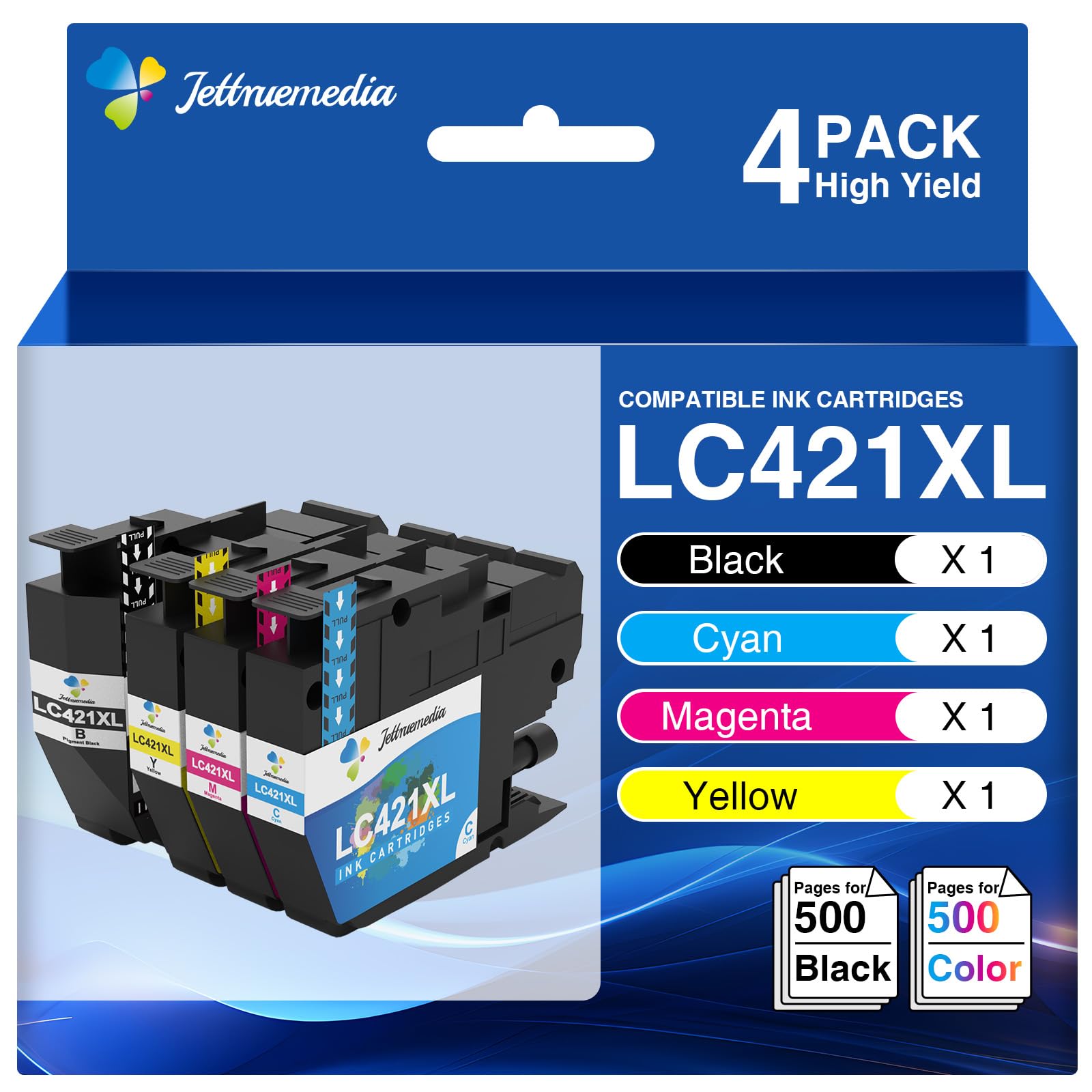Jettruemedia LC421XL Ink Cartridges for Brother LC-421XL LC421XL Ink Cartridges Multipack Compatible with Brother DCP J1050DW MFC J1010DW DCP-J1050DW DCP-J1140DW MFC-J1010DW DCP-J1800DW (4-Pack)