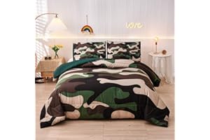 Meeting Story Camouflage Bedding Set, Green Camouflage Comforter Set, 3 PCS One Comforter and Two Pillowases, All Season Soft Bedspread for Kids Teens Adults (Green, Twin)