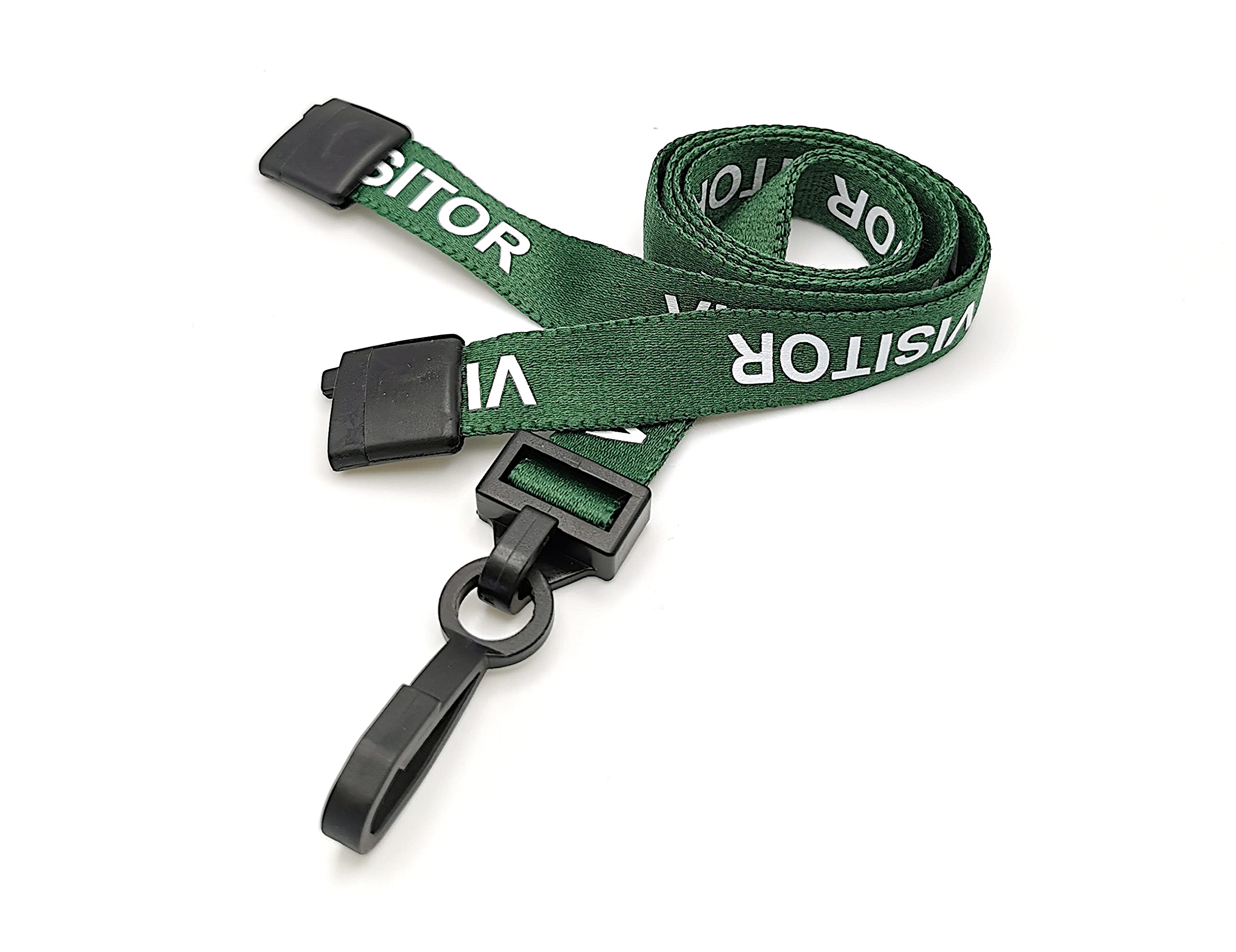 Green Visitor Lanyards for Visitor Passes with Safety Break and Plastic Clip - Pack of 100