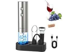 CIRCLE JOY 5-in-1 Electric Wine Opener Set, Stainless Steel Rechargeable Wine Corkscrew with Storage Base for Home Use/Ideal 