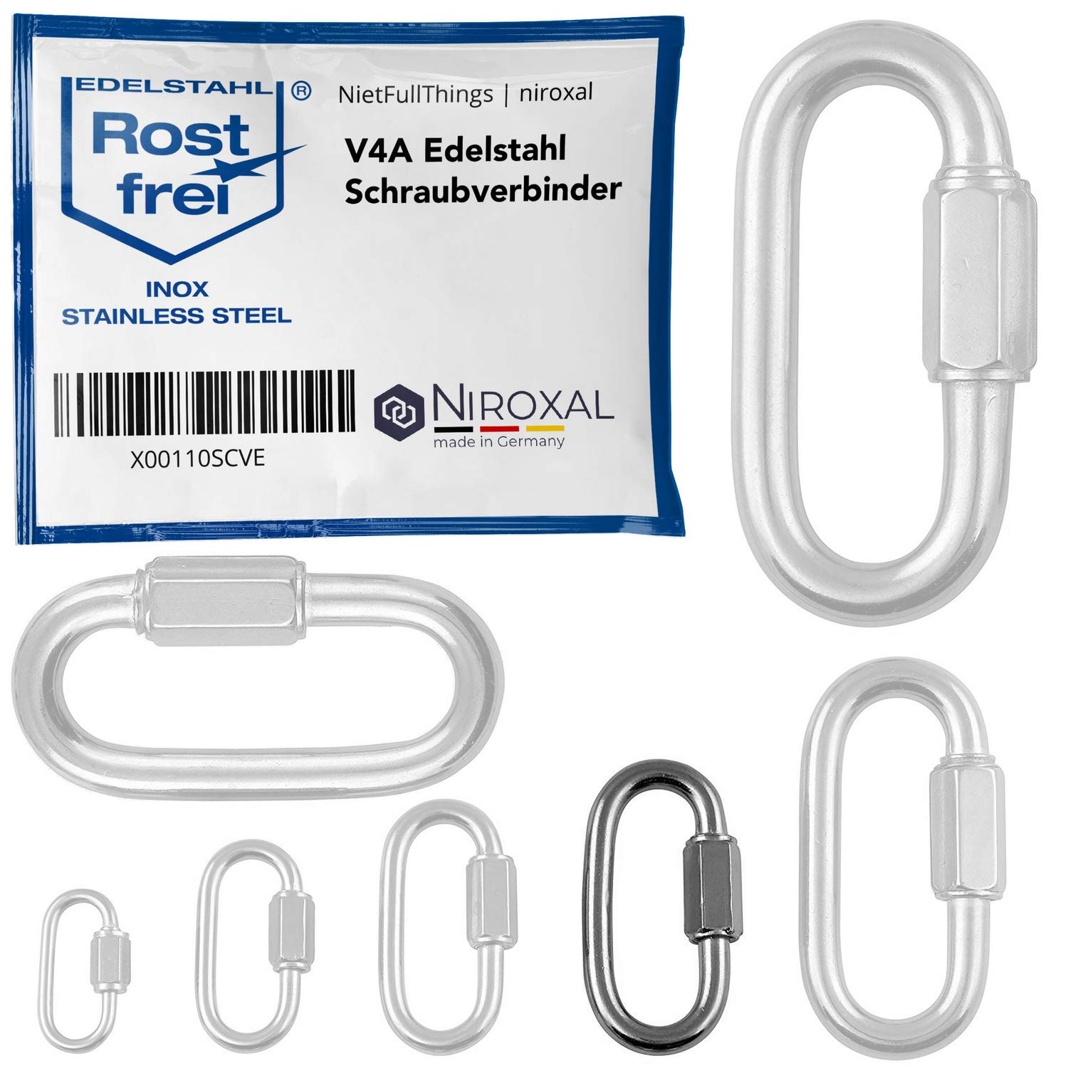 NietFullThings 6 mm Stainless Steel Quick Link Heavy Duty Screw Link Chain Connector Marine Grade V4A 316 Breaking Load 1200 kg Pack of 50