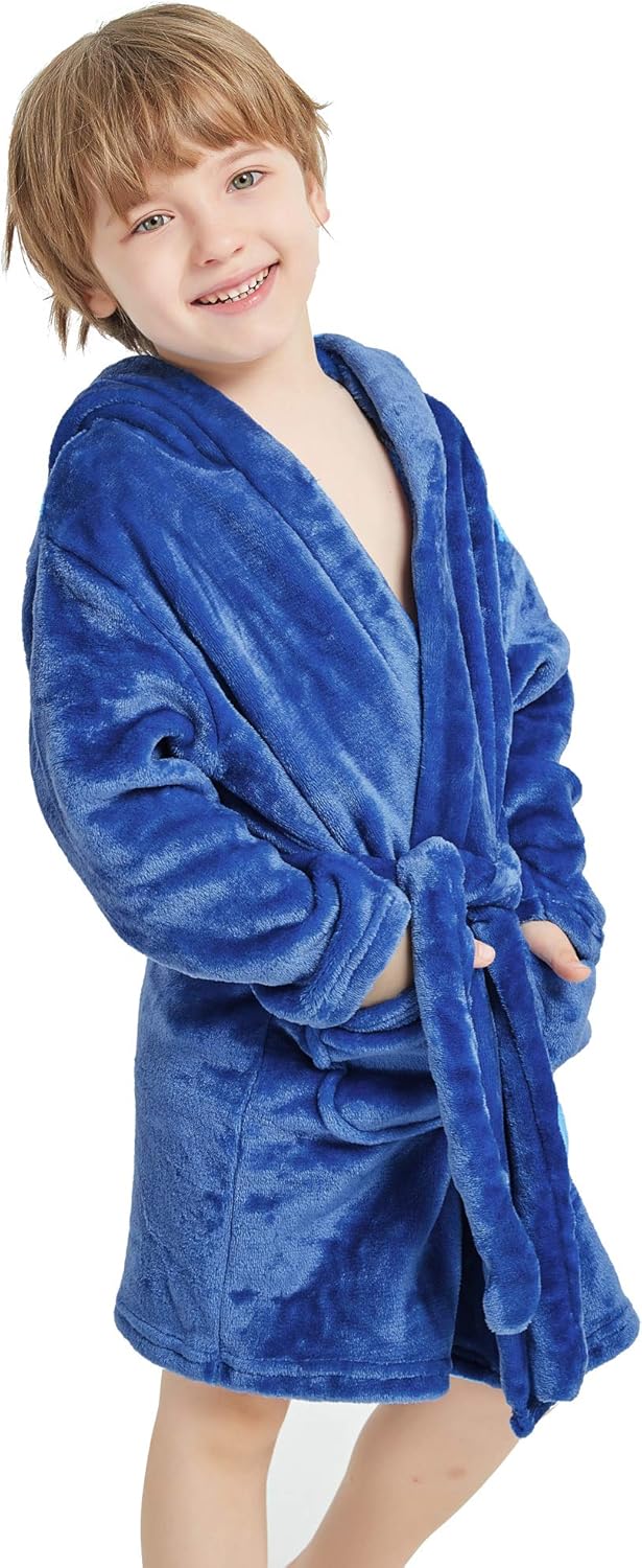 Kids Ultra-Soft Flannel Hooded Bathrobes for Boys and Girls: Clothing