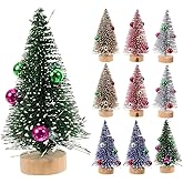 CLISPEED 12pcs Mini Bottle Brush Trees with Bells, 3. 93 Inch Small Pine Trees for Christmas Desktop and Holiday Party Decoration