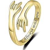 ZOEXUE Hug Rings for Women Sterling Silver - White Gold/18K Gold/Thick and Thin Ring Hugging Rings for Men Rock Hip Pop Hand Band Rings I Love You Forever Hugging Hand Ring Jewelry