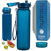 Hydracy Water Bottle with Time Marker -Large BPA Free Water Bottle & No Sweat Sleeve -Leak Proof Gym Bottle with Fruit Infuser Strainer & Times to Drink -Ideal for Fitness Sports & Outdoors
