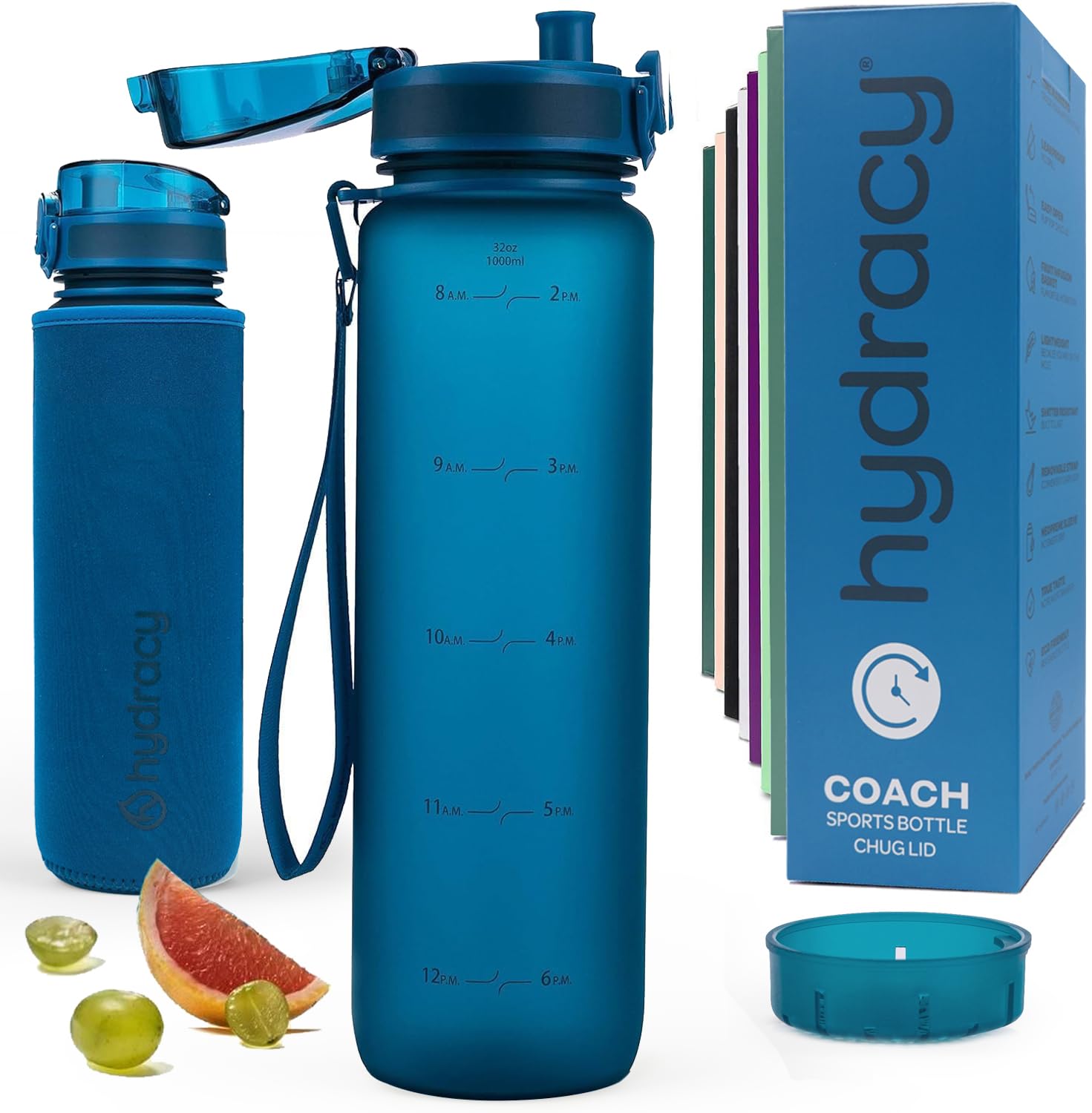 Hydracy Water Bottle with Time Marker -Large 1 Litre BPA Free Water Bottle & No Sweat Sleeve -Leak Proof Gym Bottle with Fruit Infuser Strainer & Times to Drink -Ideal for Fitness Sport & Outdoor — image 1