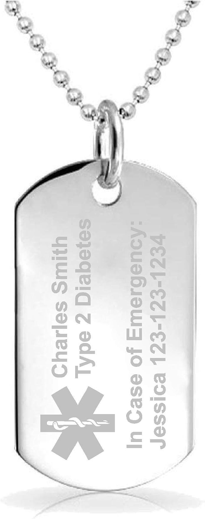 Custom Engraving Stainless Steel Medical Alert Pendant – SOS ID Necklace, Choker Style