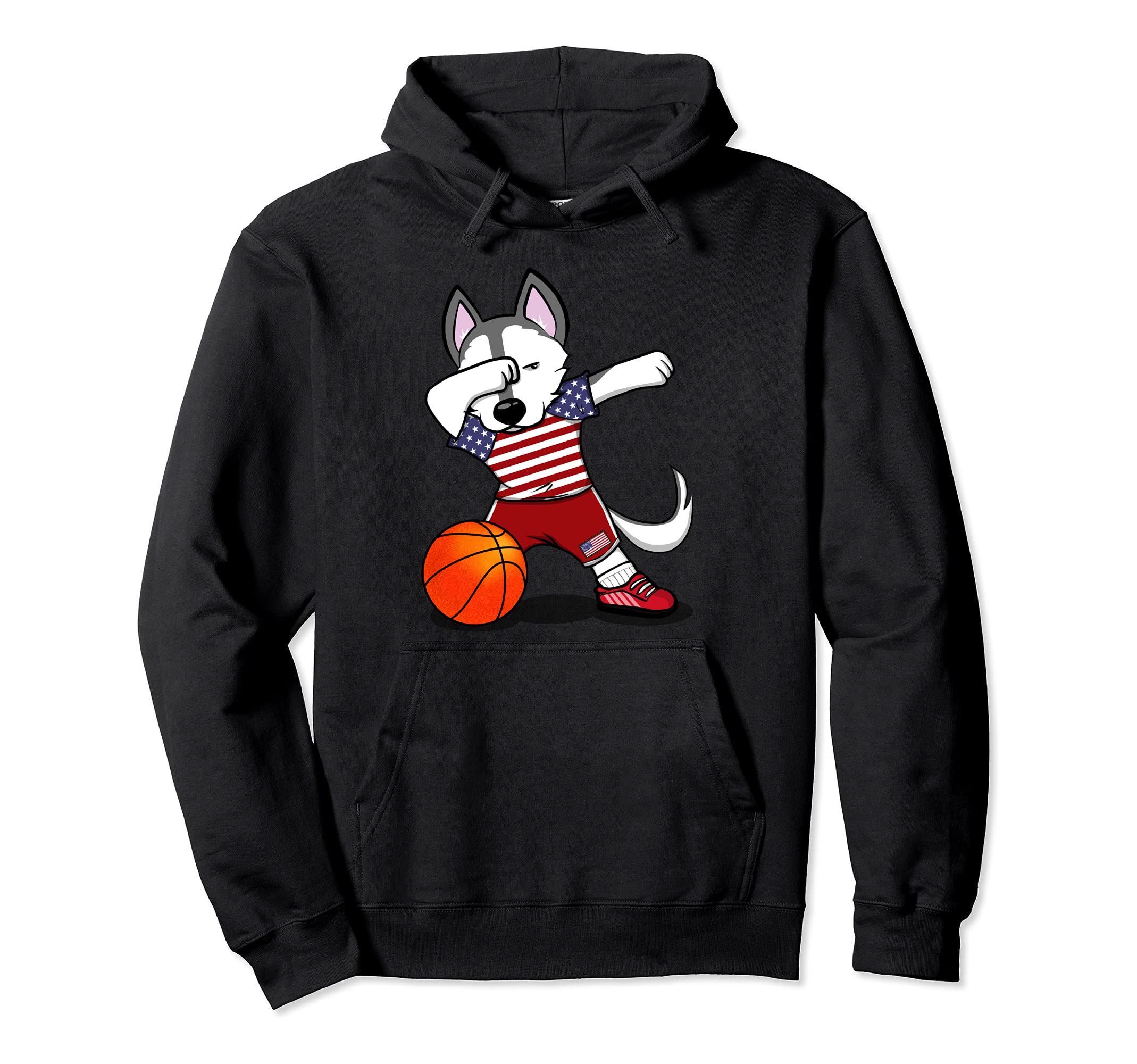 Dabbing Husky United States Basketball Fans American Flag Pullover Hoodie