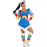 Women's Rainbow Brite Costume Set: Dress, Leg warmers, Choker, and Bow | Halloween and Cosplay Outfit