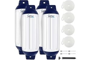 VEITHI 4.5/5.5/6.5/8.5/10/16 inch Boat Fenders 4 Pack,Ribbed Twin Eyes Vinyl Boat Bumpers Fenders,Boat Bumpers for Docking Come with Ropes Needles and Pump to Inflate