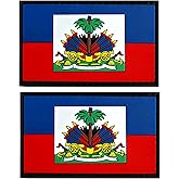 Haiti Flag Patch Haiti PVC Rubber Hook &amp; Loop Fastener Patch for Hats, Tactical Bags, Jackets, Clothes Patch Team Military Patch（ 2 Pack）