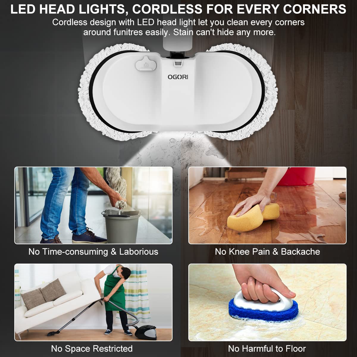 Cordless Electric Mop, Dual Motor Powerful Spin Mop 2000 MAh, Floor Polisher - View #10