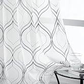 VISIONTEX White Sheer Curtains Grey Moroccan Embroidered 84 Inches Long | Light Filtering Semi Sheer Drapes,Rod Pocket Voile Curtain for Bedroom Living Room,Patterned with Design,54W x 84L,2 Panels