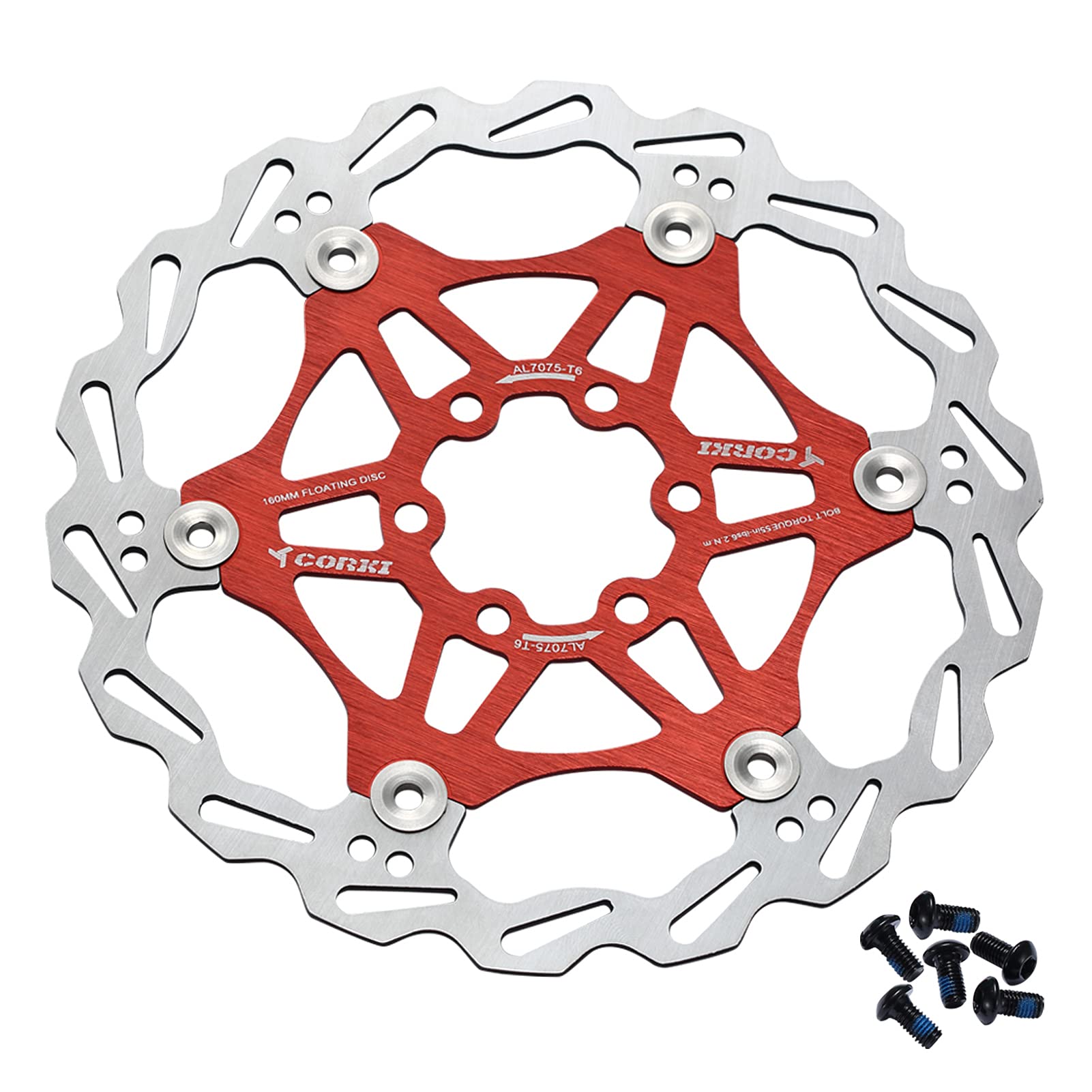 Bynccea 160 mm 180 mm Bicycle Floating Brake Disc with 6 Screws for Mountain Road Bike BMX MTB