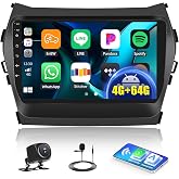 [4+64G] Android 15 Car Stereo for Hyundai Santa Fe IX45 2013-2018 | 9'' Touch Screen Car Radio with Wireless Carplay Android Auto Bluetooth Mirror Link WiFi GPS FM RDS EQ DSP SWC+Backup Camera