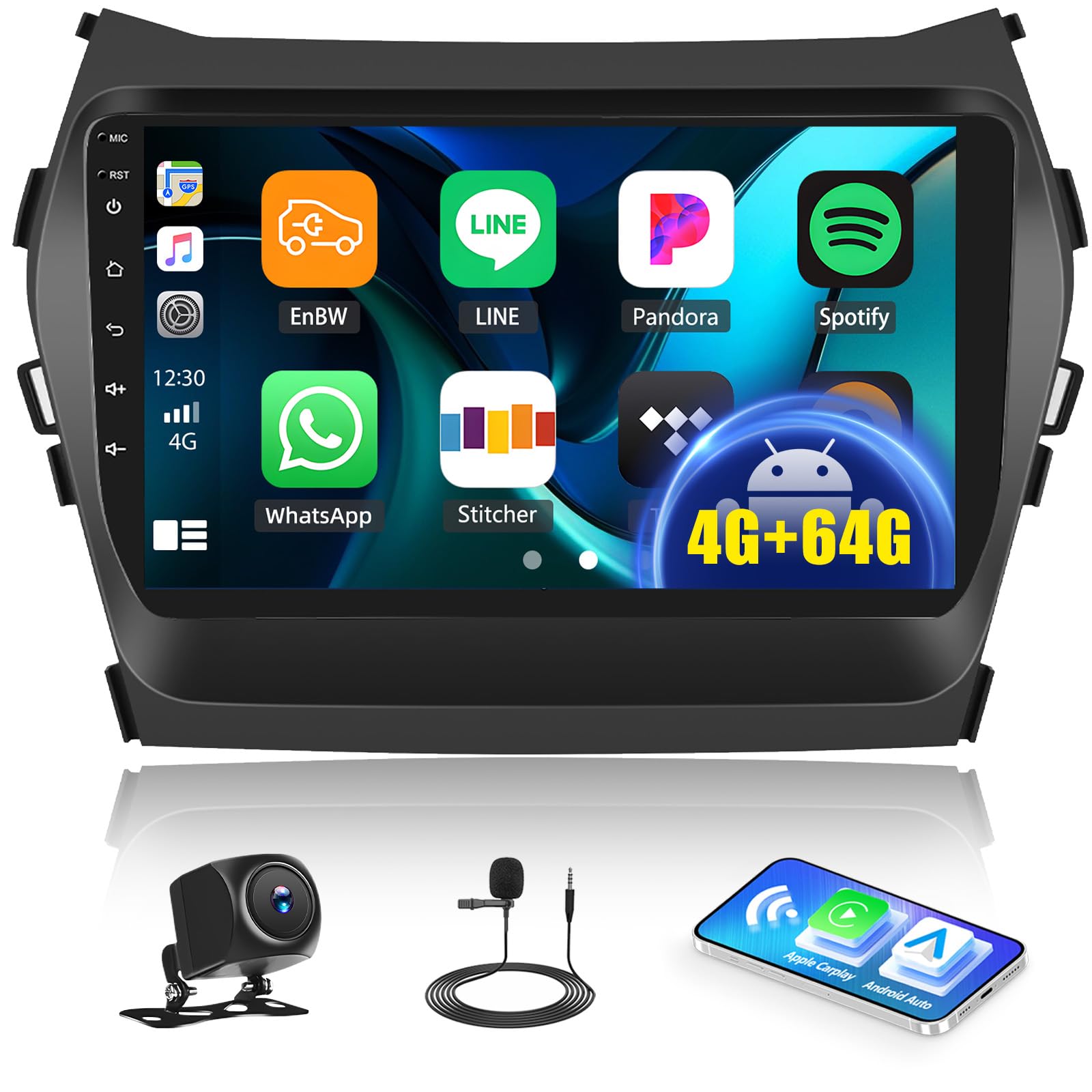 Photo 1 of [4+64G] Android 15 Car Stereo for Hyundai Santa Fe IX45 2013-2018 with Wireless Carplay & Android Auto, 9'' Touch Screen Car Radio with Bluetooth Mirror Link WiFi GPS FM RDS EQ DSP SWC+Backup Camera
