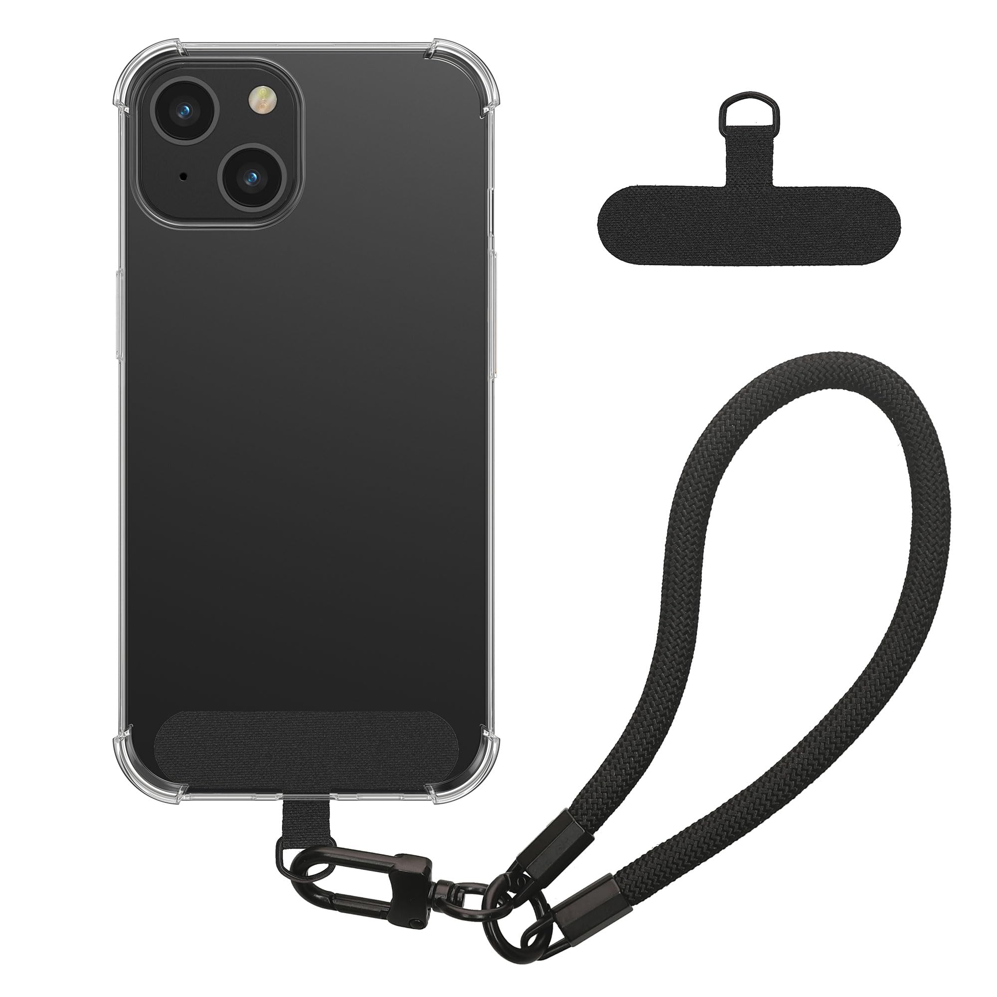 kwmobile Smartphone Case Compatible with Apple iPhone 15 Case - Crystal Clear TPU Phone Case - Wrist Strap - Transparent/Black