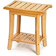 Unibambou Bamboo Shower Bench Inside Shower Stool with Storage Shelf, Spa Bath Chair for Bathroom, Seat or Organizer for Living Room, Bedroom and Garden - Great for All Ages Elderly (Small, Natural)