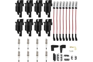 HAYIAUTO 8PCS UF414 Round Ignition Coils Pack & Iridium Spark Plugs & Spark Plug Wires Set Fits for Chevrolet Corvette Avalanche Silverado 1500 2500 3500 GMC Savana 1500 2500 Cadillac Escalade D514A