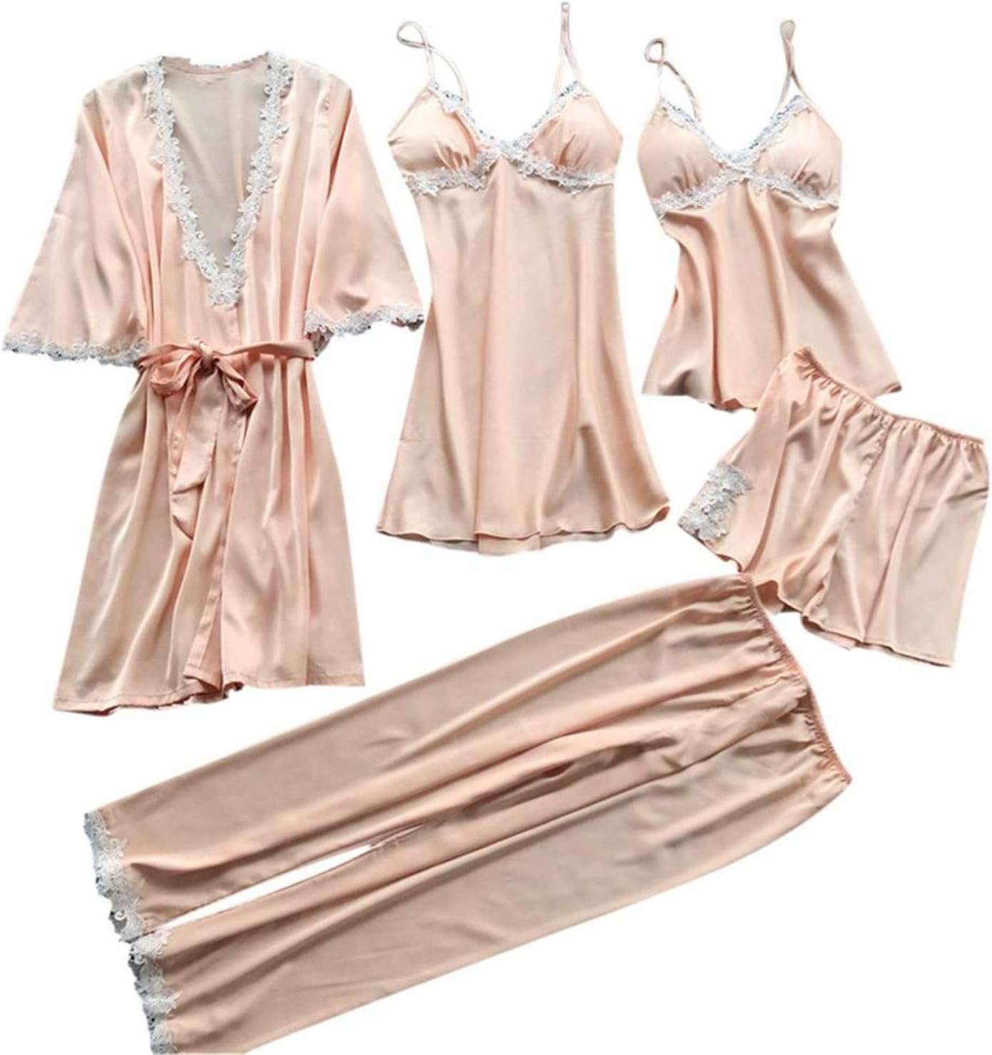 Women Lace Pajamas Sets Satin Women Sexy Underwear Robe Sleepwear Kit Sleeveless Nightwear Pijama Mujer