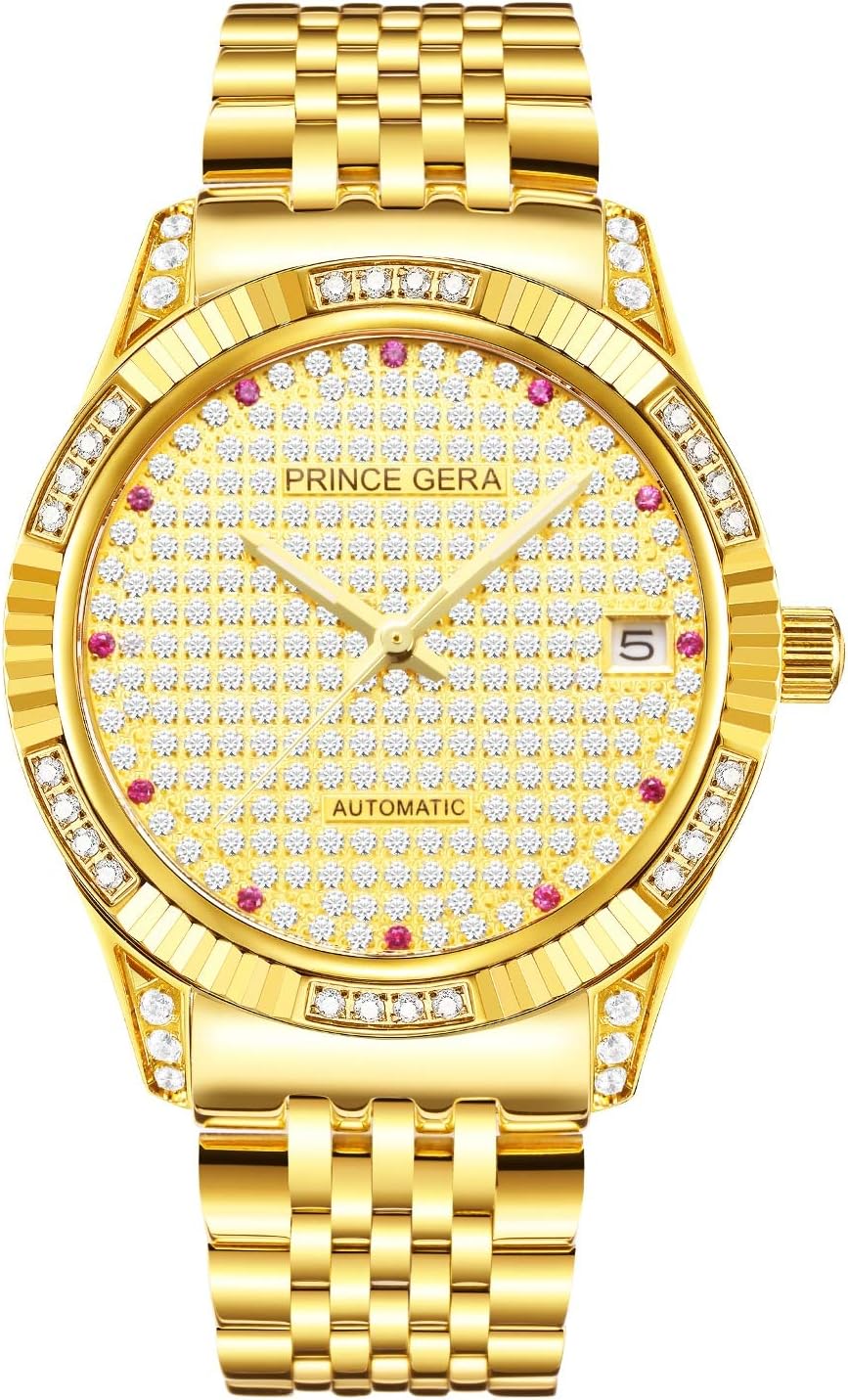 Prince Gera 18K Gold Plated Men’s Watches Calendar Date Automatic Mechanical Analog Waterproof Wrist Watches