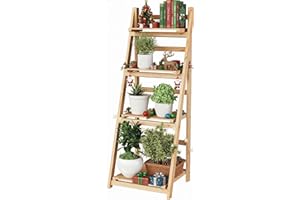 IDZO 4 Tier Wooden Ladder Shelf 44 in Bookcase Ladder Shelf Storage Shelves Rack Shelf Unit for Office and Home 44 x 16.5 inches Natural