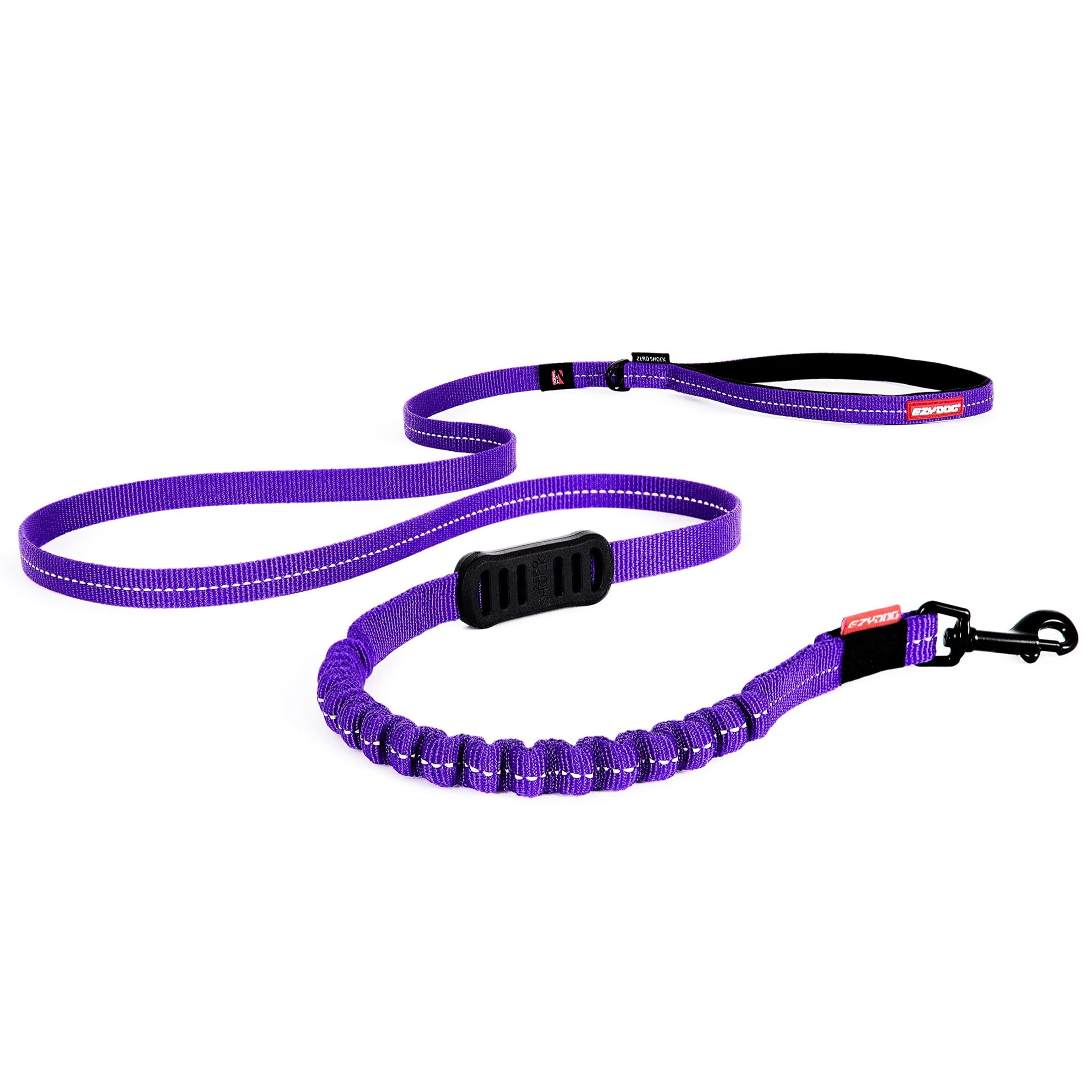 EzyDog Zero Shock LITE Dog Lead - Bungee Dog Lead for Small Dogs Under 12kg - Shock Absorber with Soft Double Handle, Accessory D-Ring & Reflective Trim Dog Leash, 1.2m - Purple — image 1