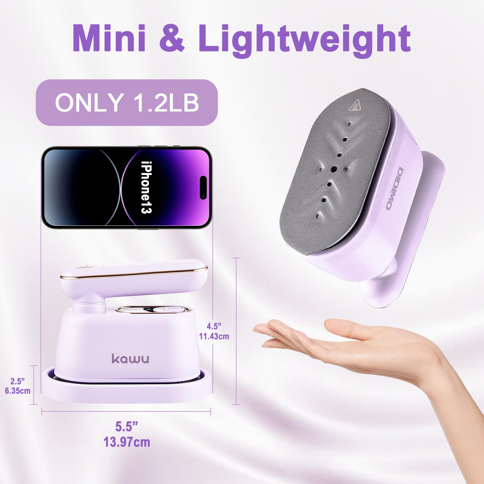 Travel Steamer, Dry & Wet 2 in 1 Portable Steamer for Clothes, 180° Rotatable Mini Steam Iron, Portable Iron for Home, Travel, Dorm, Gifts, School Gift, Home Essential (Purple)