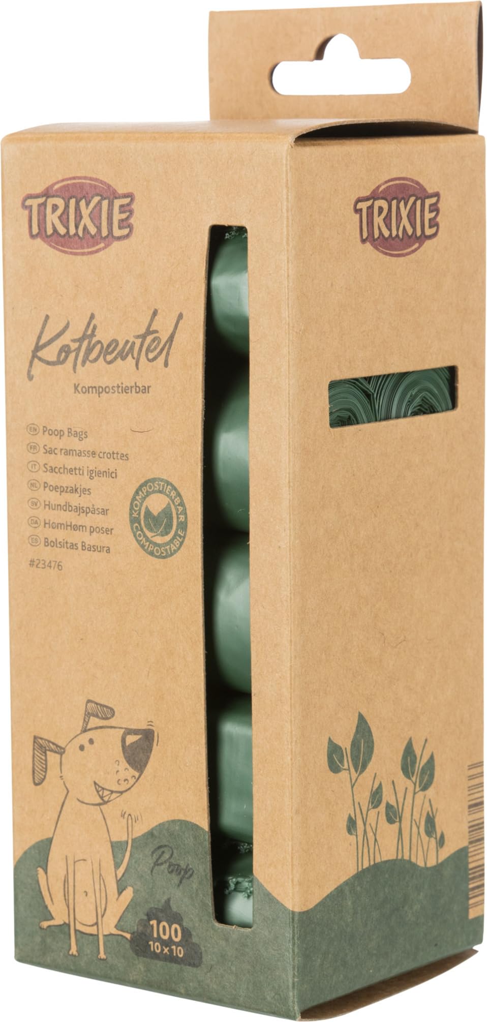 TRIXIE Dog Waste Bags - Compostable - 10 Rolls of 10 Sheets - for Daily Walks - Forest Green - 23476