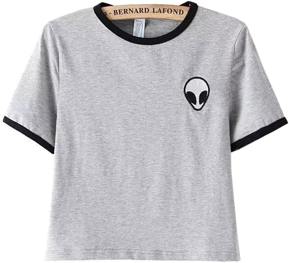 Women Aliens T Shirts Girls Cute Comfortable European Sexy Crop Tops (S)