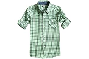 Bienzoe Boys Shirt Casual Collared: Kids Button Down Roll Up Plaid Sports Shirts