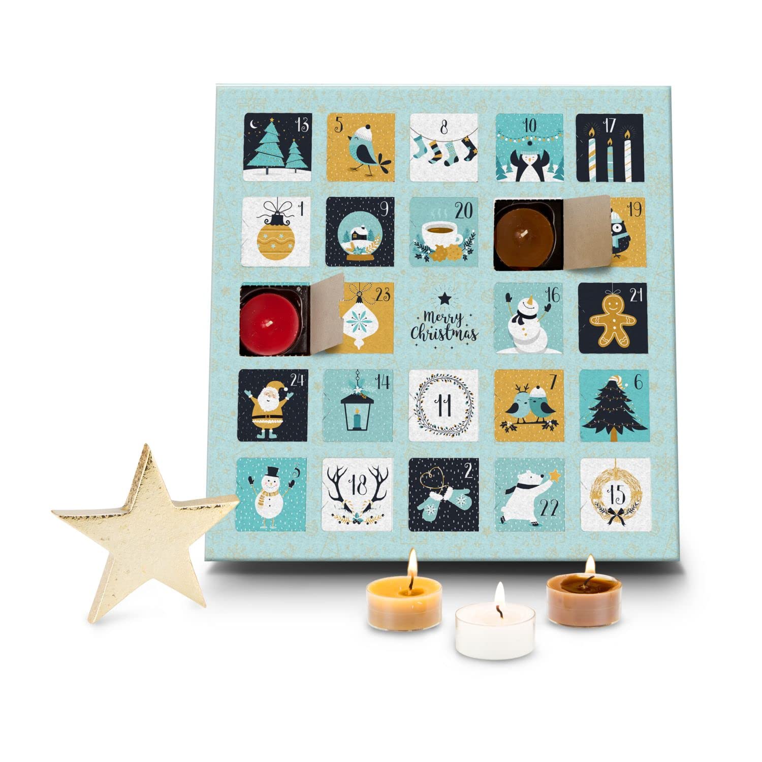 Version 2022 Römer Wellness Gift: Scented Candles Advent Calendar Charming Christmas with 24 Different Tea Light Scented Candles; Approx. 30 x 30 x 2 cm