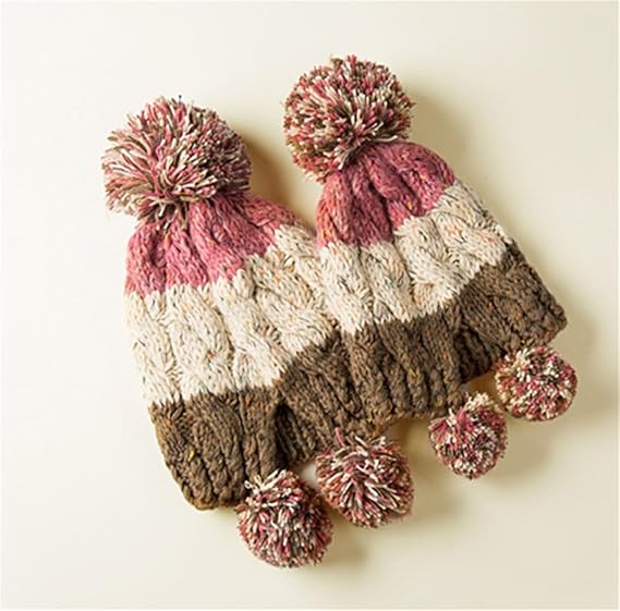 Amazon Cute Minor 単純な 手作り編み物 ウール 毛糸 三つボール ニット帽子 多彩なポンポン 親子 保温 子供用 可愛い キャップ 帽子 通販