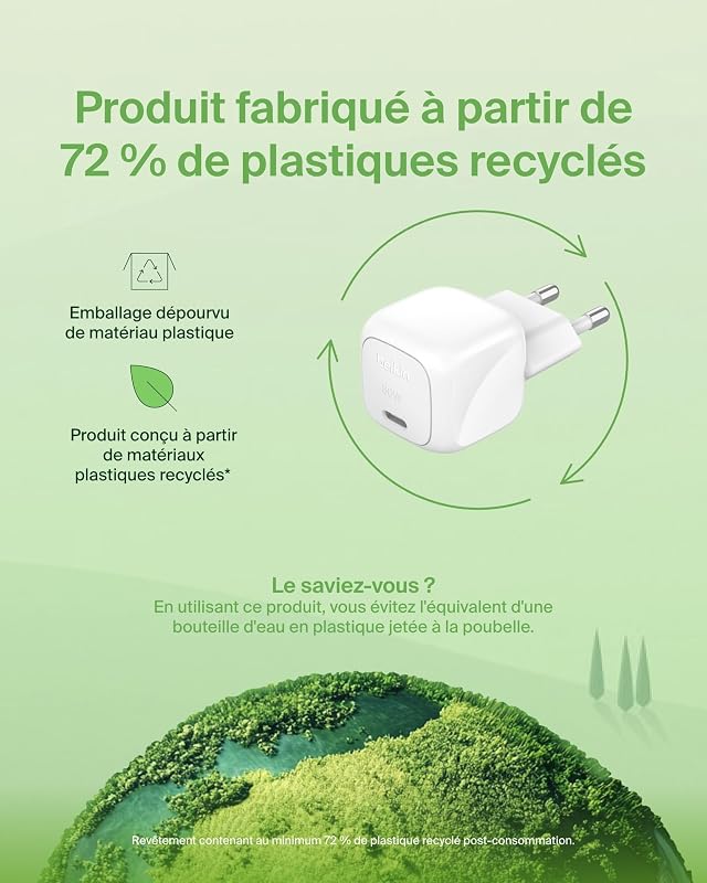 BoostCharge Chargeur Secteur 30W, Compact et Portable, USB-C Power Delivery, pour Tous modèles de l' Apple iPhone 17, Air, 16, 15, Samsung Galaxy, iPad, AirPods, Pixel, tablettes, etc. - Blanc