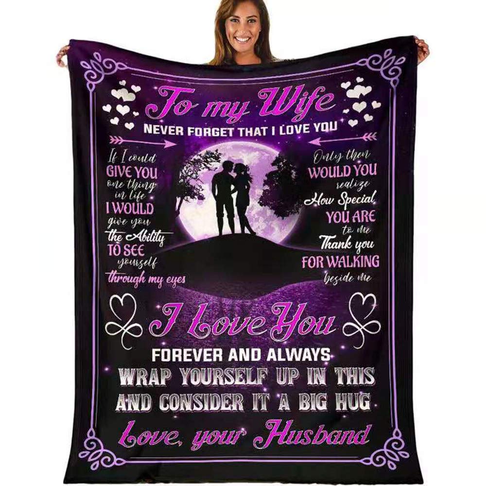 Aotoer To My Wife Blanket from Husband, Never Forget That I Love You, Cozy Super Soft Plush Fleece Throw Blanket with Quotes, for Birthday, Anniversary and Valentine's Day (60x80 inches)