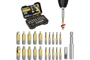 DTRUCTIEW 22PCS Titanium Damaged Screw Extractor Set, HSS 4341 Stripped Screw Extractor Kit, Easy Out Stripped Screw Extractor of Rusty & Broken with Magnetic Extension Bit Holder & Socket Adapter