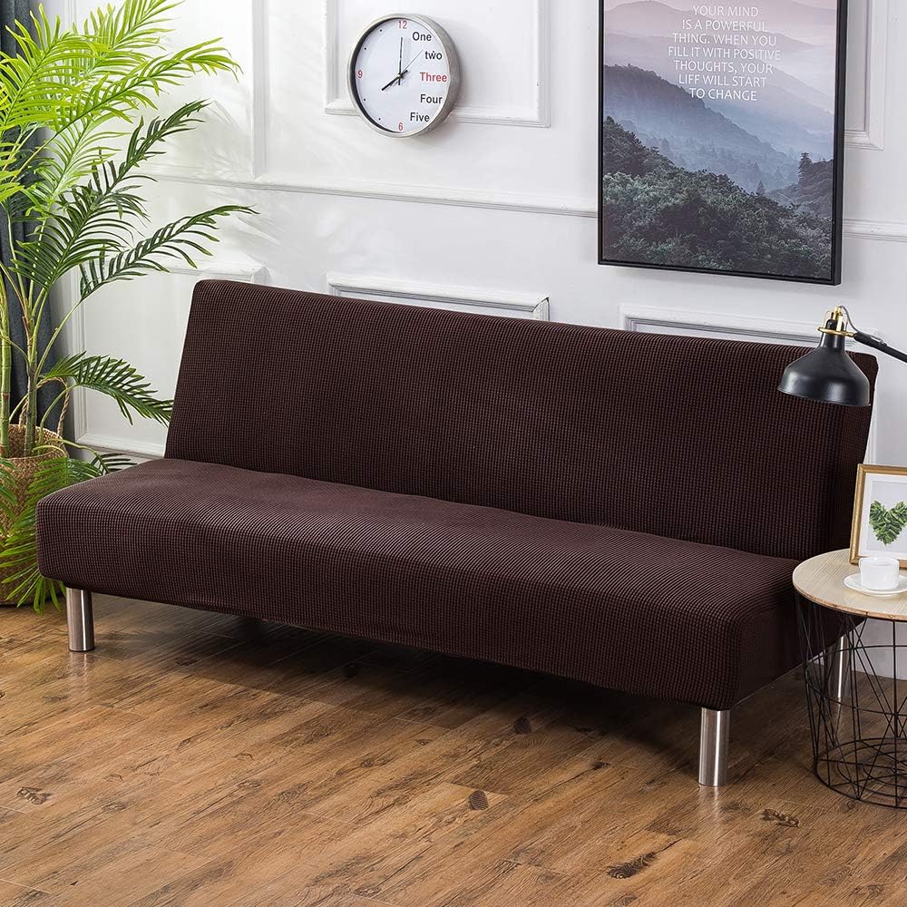 RMCKJ Sofa Bed Covers Sofa Slipcover Armless 3 Seater Solid Colour Modern Stretch Polyester Spandex Slipcover Protector Folding Couch Sofa,Coffee-S