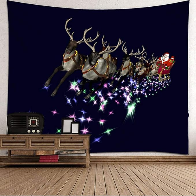 Malinmay Christmas Tapestries, Deer And Santa Claus Starlight Tapestry Wall Hanging Polyester 