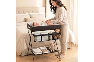INFANS Baby Changing Table, Folding Diaper Station Portable Nursery Organizer with Safety Belt and Large Storage Racks for Ne