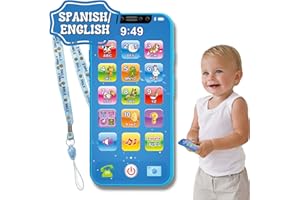ZeenKind Baby Phone Toy English & Spanish Learning for Toddlers 1 2 3 Years Old, Learn Spanish ABC Numbers Animal Sounds, Interactive Bilingual Cellphone Toy for Kids, Juguetes Educativos, Blue