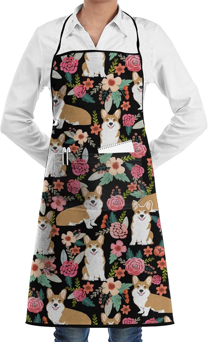 Apron Welsh Floral Dog Vintage Florals Animal Cute Funny Cooking