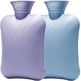 FORICOM 2-Pack 2L Hot Water Bottles, Hot &amp; Cold Therapy Bags for Pain | 2L bottles in blue and purple, BPA-free 2.2mm PVC with a wide mouth for easy filling and lasting warmth indoors or outdoors.