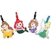 4 Pcs Set Princess Silicone Travel Luggage Baggage Identification Labels ID Tag for Bag Suitcase Plane Cruise Ships with Belt Strap