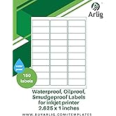 Arlig 2.625x1 Inch Waterproof Address Labels for Inkjet Printers – Smudge-Proof, Oil-Proof for Bottles, Pantry, Lip Gloss, Jars, Food, and Essential Oils | 150 Labels (5 Sheets, 30/Sheet) (Matte)