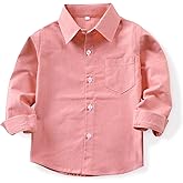 Phorecys Boys' Oxford Dress Shirts Long Sleeve Button Down Solid Casual Western Shirt N001 Pink Tag 160CM - 9-10 Years