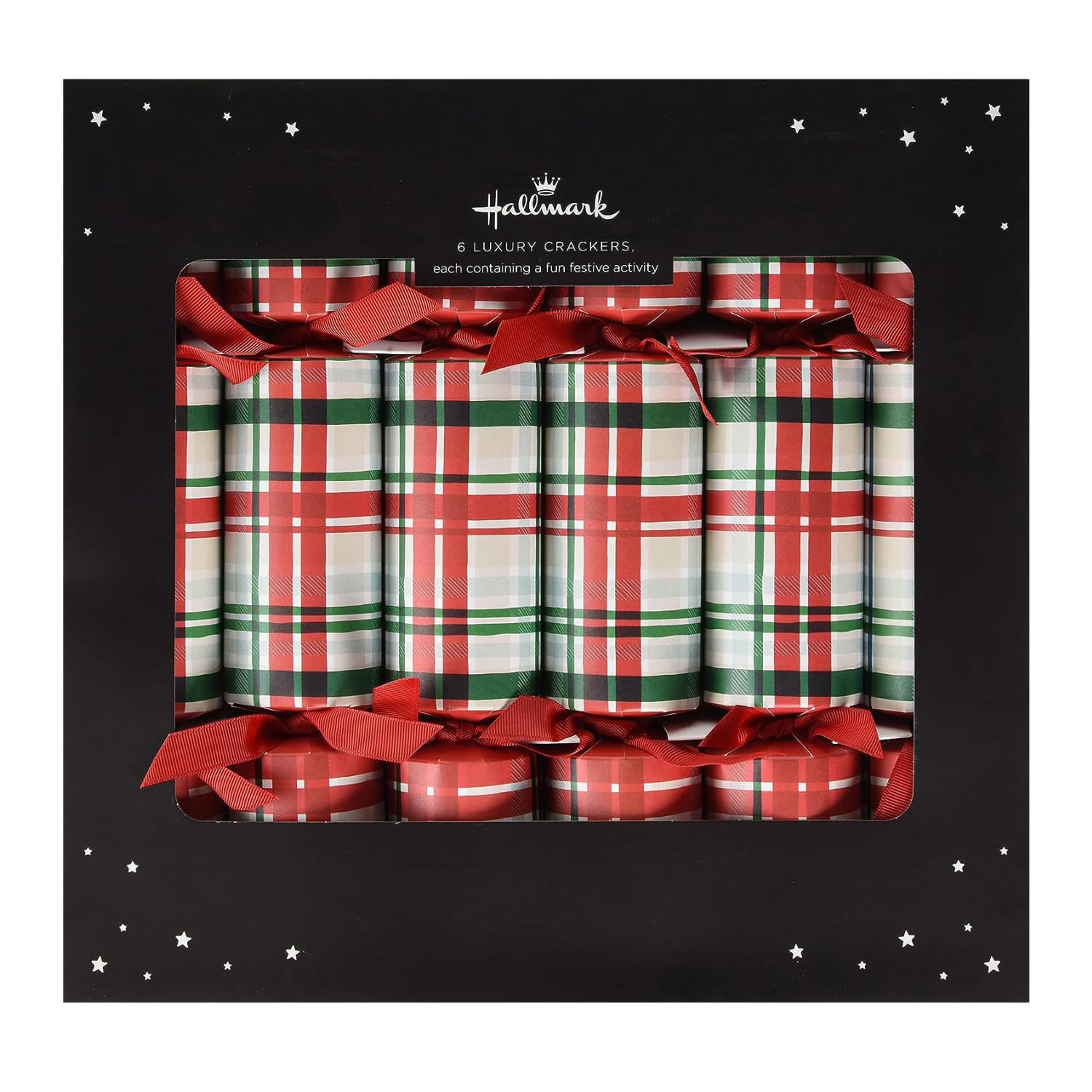 Hallmark Luxury Christmas Crackers, Pack of 6 in 1 Red Tartan Design